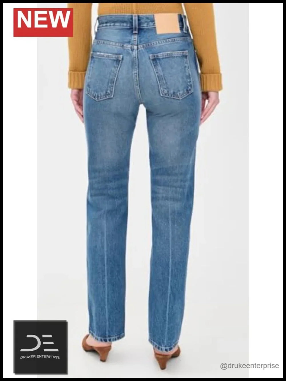 Women's High Rise Non-Stretch Denim Jeans 5-Pocket Button Zip Fly